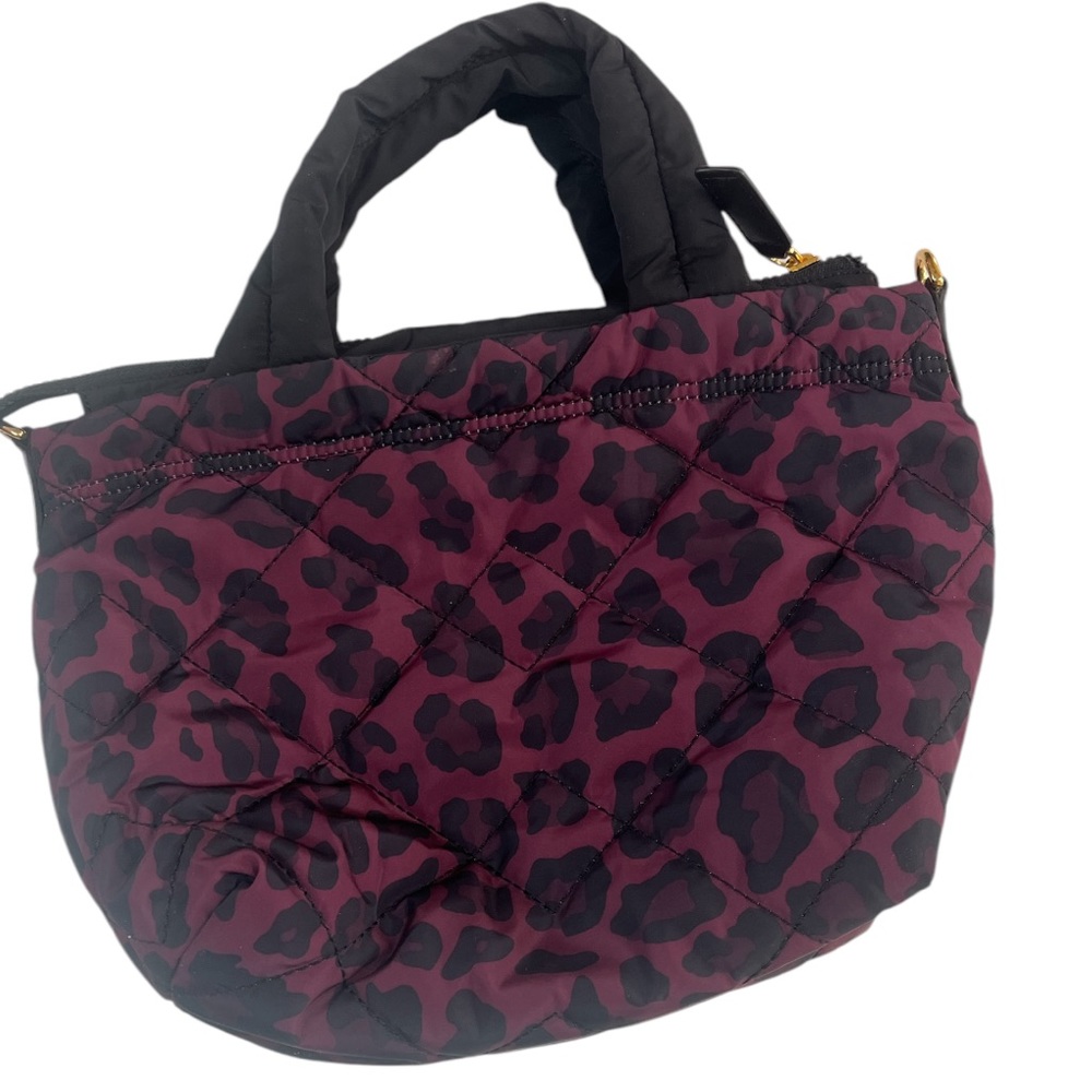 Marc Jacobs QUILTED NYLON MINI TOTE BAG IN BURGUNDY LEOPARD - Picture 2 of 9
